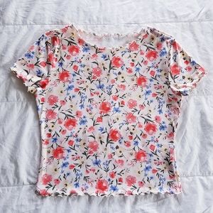 🌿Floral Crop Top ◇ Yellow, Blue, Coral + White